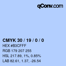 カラーコード: CMYK 30 / 19 / 0 / 0 | qconv.com