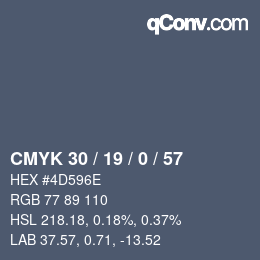 Color code: CMYK 30 / 19 / 0 / 57 | qconv.com