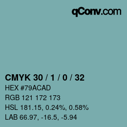 カラーコード: CMYK 30 / 1 / 0 / 32 | qconv.com