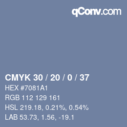 Color code: CMYK 30 / 20 / 0 / 37 | qconv.com