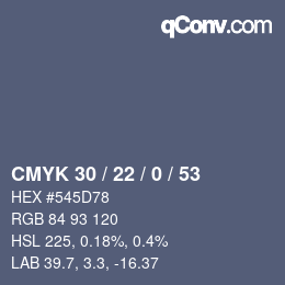 颜色代码: CMYK 30 / 22 / 0 / 53 | qconv.com