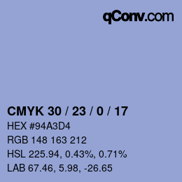 カラーコード: CMYK 30 / 23 / 0 / 17 | qconv.com