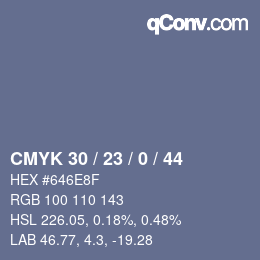 Código de color: CMYK 30 / 23 / 0 / 44 | qconv.com