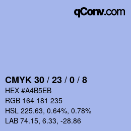 Farbcode: CMYK 30 / 23 / 0 / 8 | qconv.com