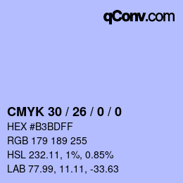 カラーコード: CMYK 30 / 26 / 0 / 0 | qconv.com