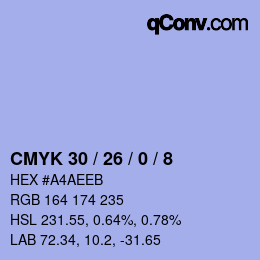 カラーコード: CMYK 30 / 26 / 0 / 8 | qconv.com