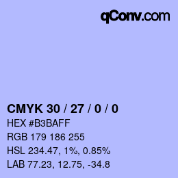 カラーコード: CMYK 30 / 27 / 0 / 0 | qconv.com