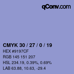 カラーコード: CMYK 30 / 27 / 0 / 19 | qconv.com