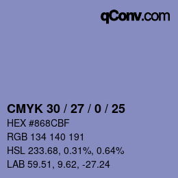 Color code: CMYK 30 / 27 / 0 / 25 | qconv.com