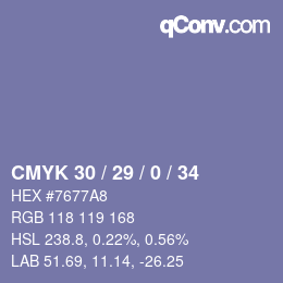 颜色代码: CMYK 30 / 29 / 0 / 34 | qconv.com