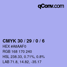 Código de color: CMYK 30 / 29 / 0 / 6 | qconv.com