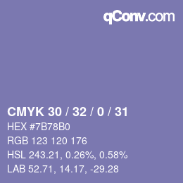 颜色代码: CMYK 30 / 32 / 0 / 31 | qconv.com