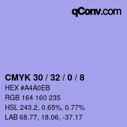 カラーコード: CMYK 30 / 32 / 0 / 8 | qconv.com