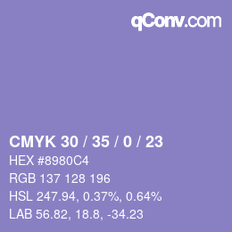 颜色代码: CMYK 30 / 35 / 0 / 23 | qconv.com