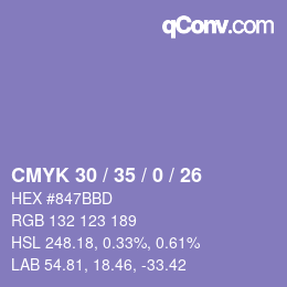 颜色代码: CMYK 30 / 35 / 0 / 26 | qconv.com