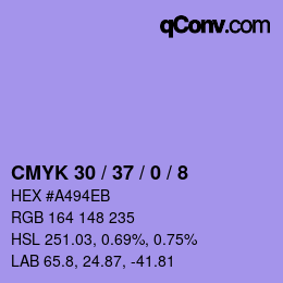 颜色代码: CMYK 30 / 37 / 0 / 8 | qconv.com