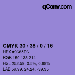 Farbcode: CMYK 30 / 38 / 0 / 16 | qconv.com