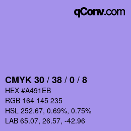 カラーコード: CMYK 30 / 38 / 0 / 8 | qconv.com