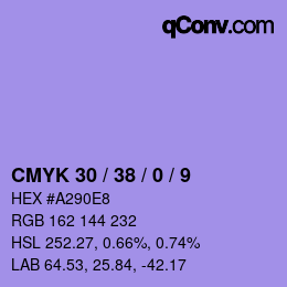 颜色代码: CMYK 30 / 38 / 0 / 9 | qconv.com
