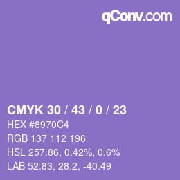 Farbcode: CMYK 30 / 43 / 0 / 23 | qconv.com