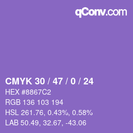 Farbcode: CMYK 30 / 47 / 0 / 24 | qconv.com