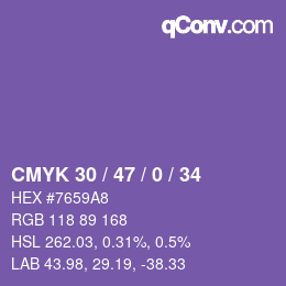 Color code: CMYK 30 / 47 / 0 / 34 | qconv.com