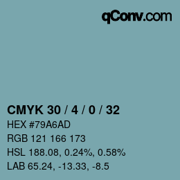Farbcode: CMYK 30 / 4 / 0 / 32 | qconv.com