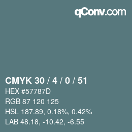 Farbcode: CMYK 30 / 4 / 0 / 51 | qconv.com