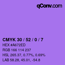 カラーコード: CMYK 30 / 52 / 0 / 7 | qconv.com