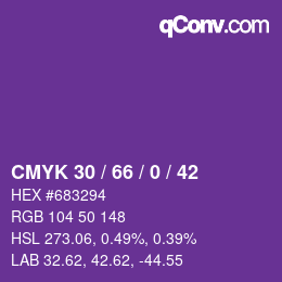 Farbcode: CMYK 30 / 66 / 0 / 42 | qconv.com
