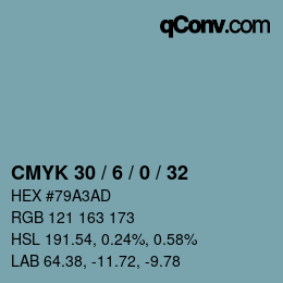 カラーコード: CMYK 30 / 6 / 0 / 32 | qconv.com