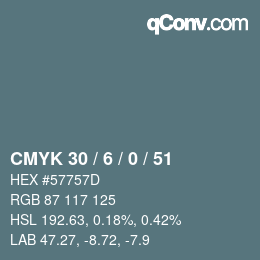 カラーコード: CMYK 30 / 6 / 0 / 51 | qconv.com