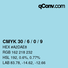 カラーコード: CMYK 30 / 6 / 0 / 9 | qconv.com