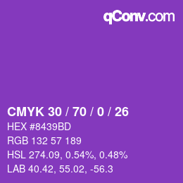 颜色代码: CMYK 30 / 70 / 0 / 26 | qconv.com