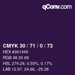 Color code: CMYK 30 / 71 / 0 / 73 | qconv.com