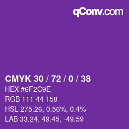 Color code: CMYK 30 / 72 / 0 / 38 | qconv.com