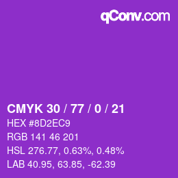 Code couleur: CMYK 30 / 77 / 0 / 21 | qconv.com