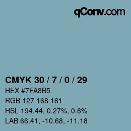 カラーコード: CMYK 30 / 7 / 0 / 29 | qconv.com