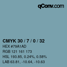 Code couleur: CMYK 30 / 7 / 0 / 32 | qconv.com