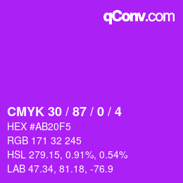 カラーコード: CMYK 30 / 87 / 0 / 4 | qconv.com