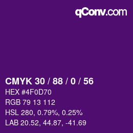 Color code: CMYK 30 / 88 / 0 / 56 | qconv.com