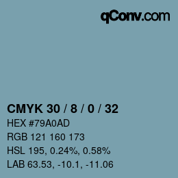 カラーコード: CMYK 30 / 8 / 0 / 32 | qconv.com