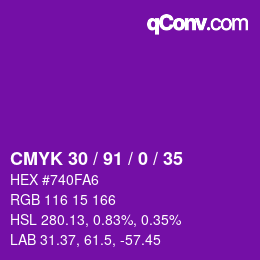 カラーコード: CMYK 30 / 91 / 0 / 35 | qconv.com