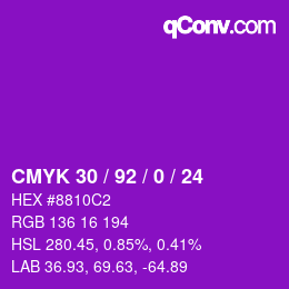 カラーコード: CMYK 30 / 92 / 0 / 24 | qconv.com