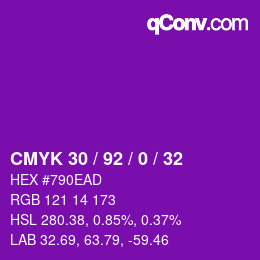 カラーコード: CMYK 30 / 92 / 0 / 32 | qconv.com