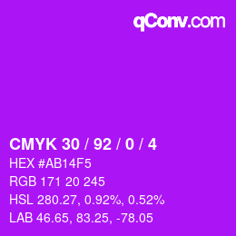 Color code: CMYK 30 / 92 / 0 / 4 | qconv.com