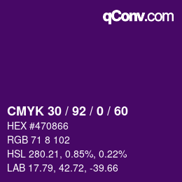 カラーコード: CMYK 30 / 92 / 0 / 60 | qconv.com