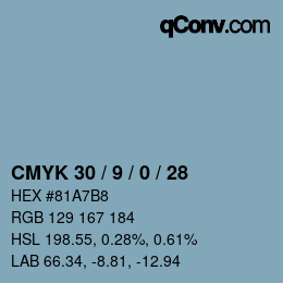 颜色代码: CMYK 30 / 9 / 0 / 28 | qconv.com