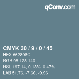 颜色代码: CMYK 30 / 9 / 0 / 45 | qconv.com