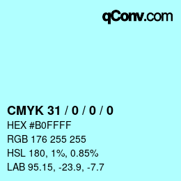 カラーコード: CMYK 31 / 0 / 0 / 0 | qconv.com